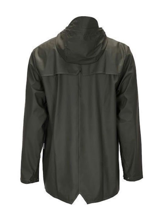 Women's Short Puffer Jacket Waterproof for Winter with Hood Green.