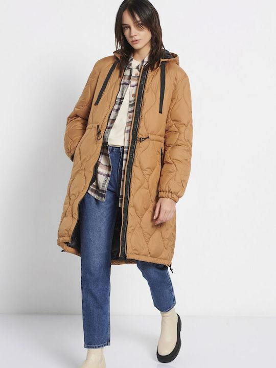 Kurz Damen Puffer Jacke für Winter Braun
