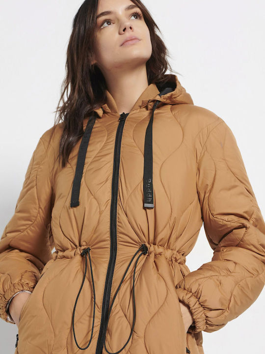Kurz Damen Puffer Jacke für Winter Braun