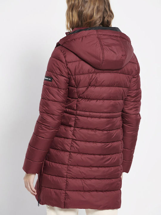 Lungă Jachetă de femei Puffer Burgundy