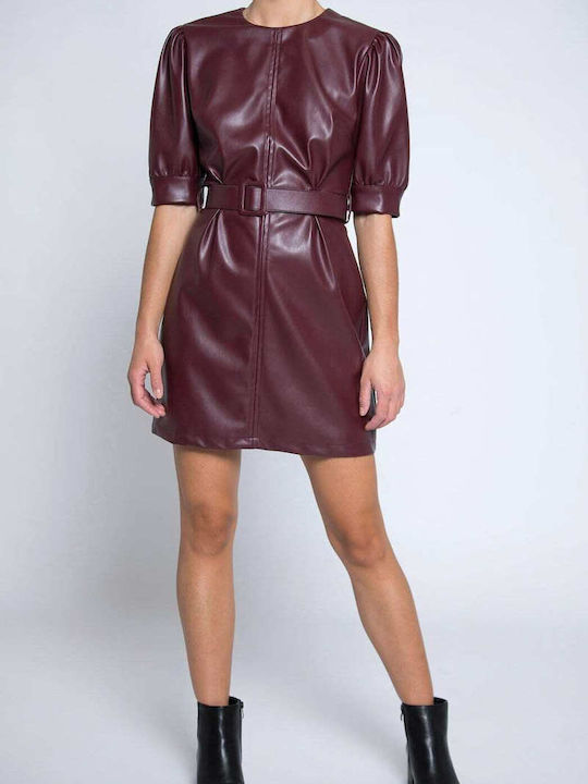 Twenty 29 Mini Abendkleid Leder Burgundisch