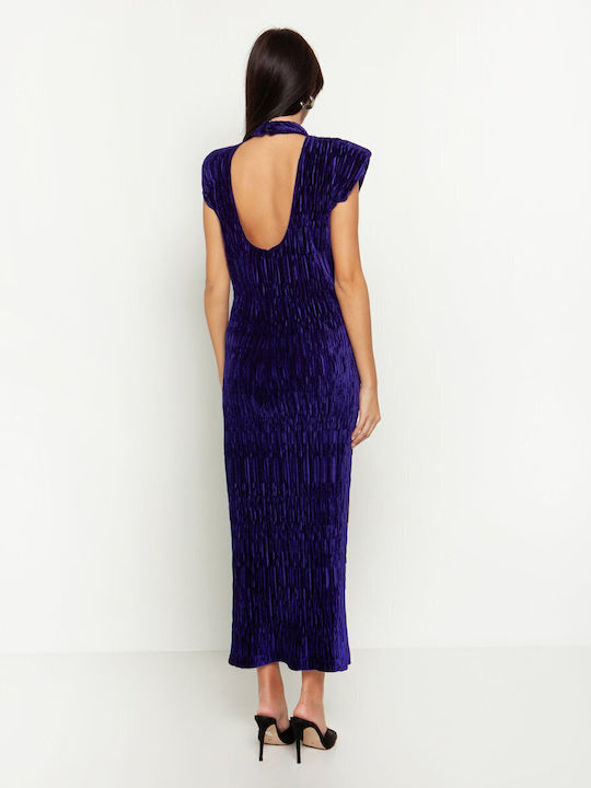 Maxi Evening Velvet Dress with Tearing Blue