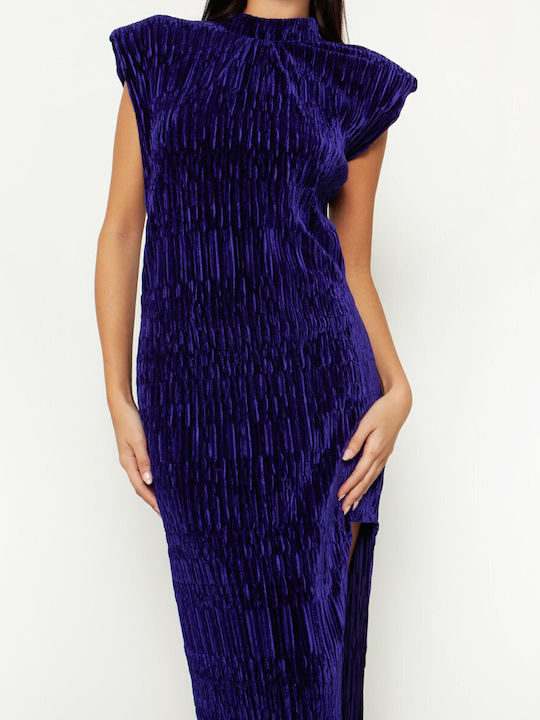 Maxi Evening Velvet Dress with Tearing Blue