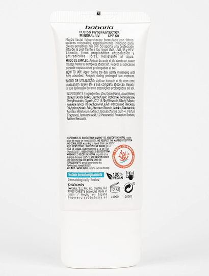 Babaria Mineral Loțiune Cu Protecție Solara Fără Culoare Waterproof Pentru Față SPF50 50ml