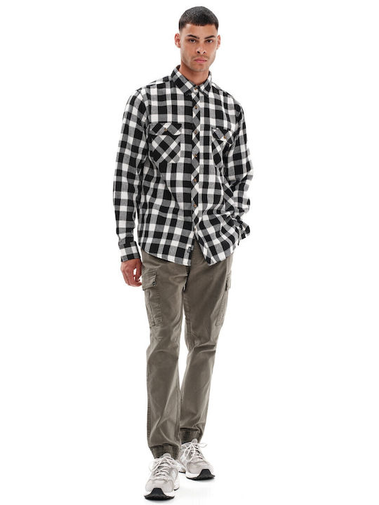 Long-sleeved Flannel Shirt Checked White/Black