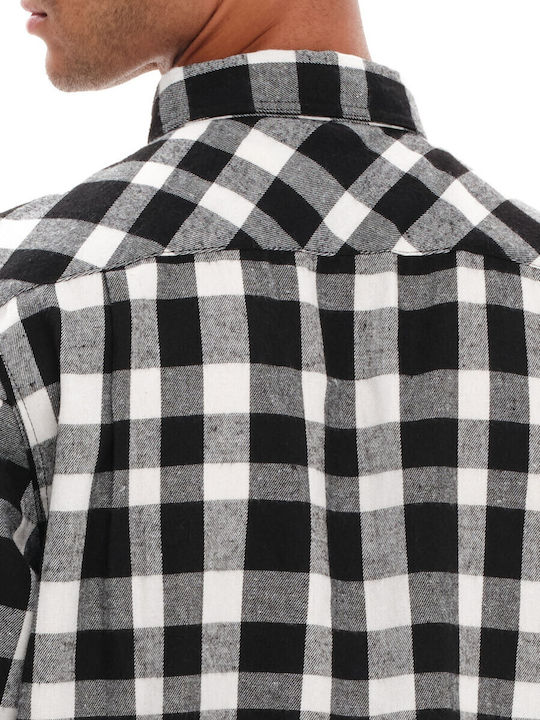 Long-sleeved Flannel Shirt Checked White/Black