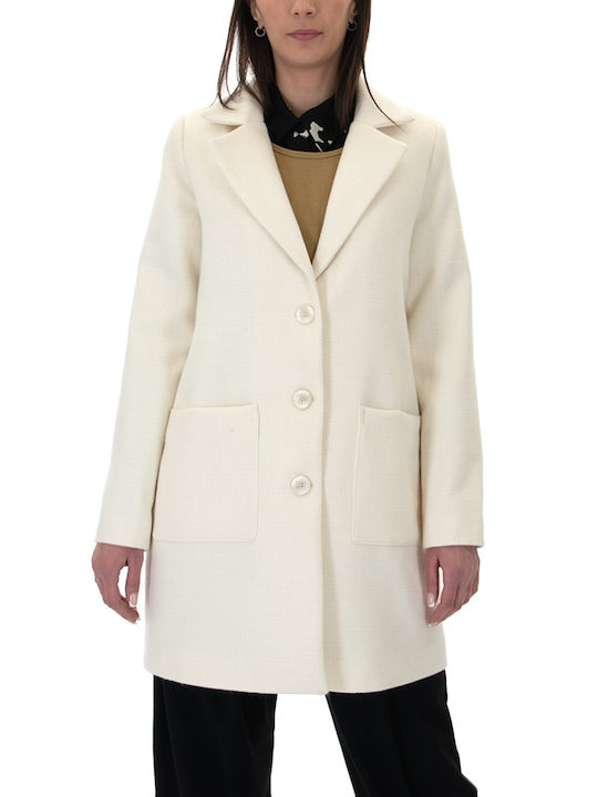 Namaste Women's Midi Coat with Buttons Cream