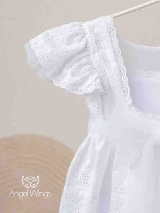 Angel Wings Λευκό Βαπτιστικό Σετ Ρούχων με Αξεσουάρ Μαλλιών & Φόρεμα από Δαντέλα 2τμχ