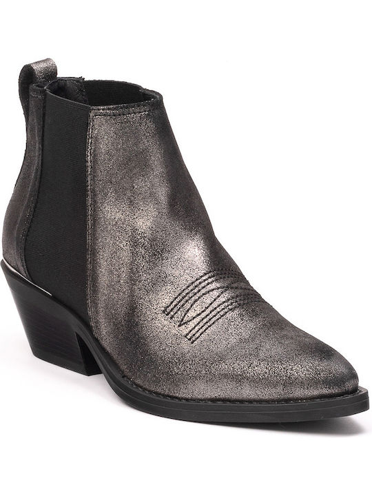 Janet & Janet Leather Women's Chelsea Boots with Medium Heel Gray