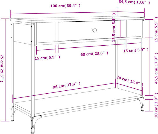 Console Table Wood & Metal Smoky Oak L100xW34.5xH75cm