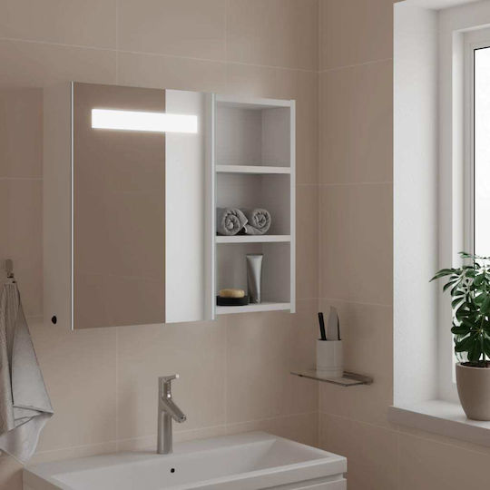 vidaXL Банско Огледало LED с Рафт & Шкаф 60x13см Бял