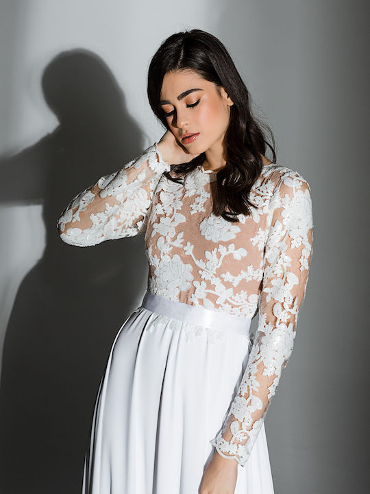 Anna Aktsali Collection Maxi Wedding Dress with Lace White