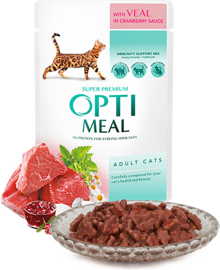 OptiMeal Wet Food for Adult Cats in Pouches with Calf Gluten-Free 85gr