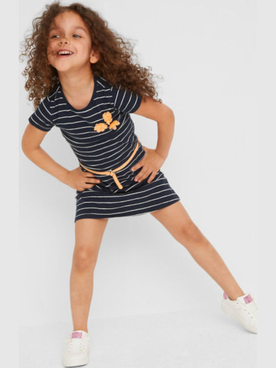 Kids Dress Short Sleeve Striped Navy Blue
