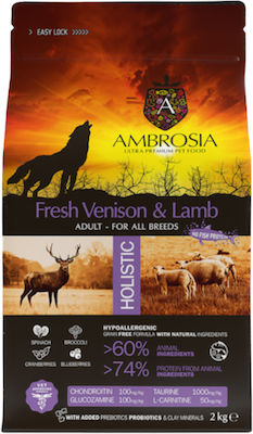 Ambrosia Grain Free Adult Venison & Lamb 2kg Trockenfutter ohne Getreide für erwachsene Hunde mit Lamm und Hirsche