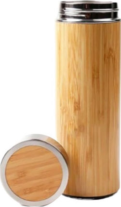 Ola Bamboo Thermos Water Cup Μπουκάλι Θερμός Ανοξείδωτο 450ml Καφέ με Επιστόμιο