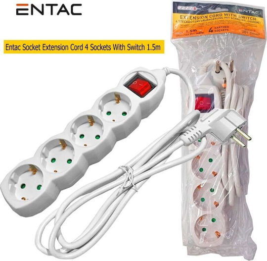 Entac Power Strip 4 Positions with Switch and Cable 1.5m