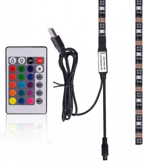Techly Rezistent la apă Bandă LED I-LED-TV Pentru televizor USB 5V RGB Lumină 2m Tip SMD5050 cu Sursă de alimentare & Telecomandă