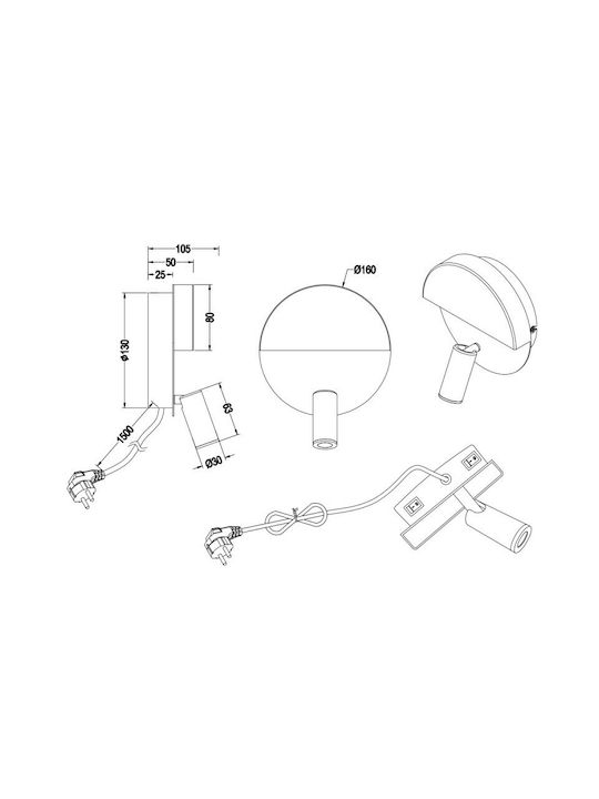 Trio Lighting Mario Modern Lamp Wall Socket and Switch