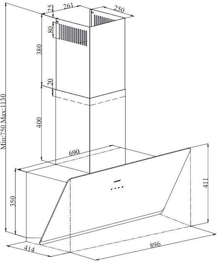 Davoline Shape Chimney Vent Hood 90cm Gray