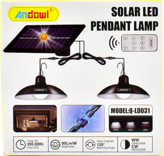 Andowl Set of 2 Hanging Solar Lights 1.8W 90lm Cold White 6000K with Photocell and Remote Control IP65