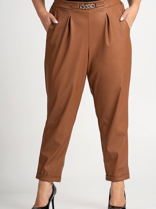 Lovesize Femei Talie înaltă Piele Pantaloni cu Elastic Camel