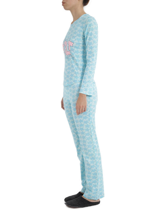 Pepita Winter Damen Pyjama-Set Baumwolle Hellblau