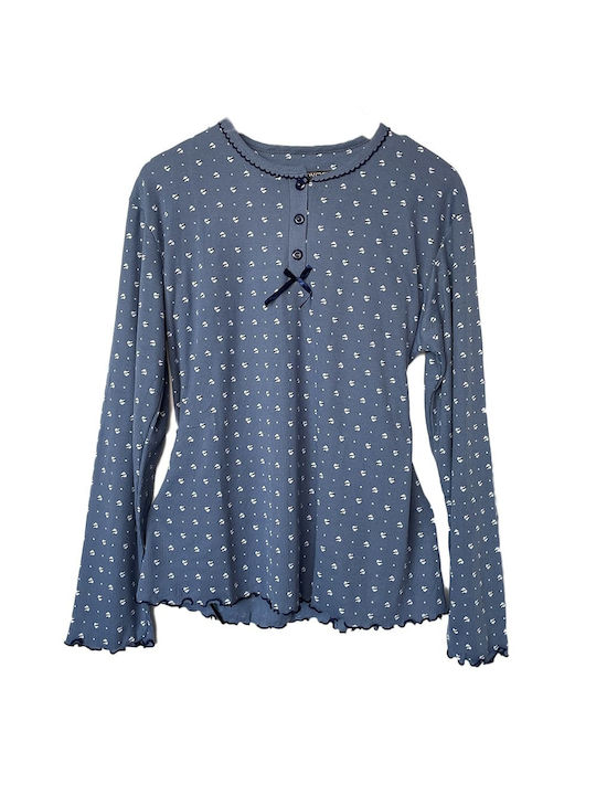 Lovelx Homewear Winter Damen Pyjama-Set Baumwolle Blue