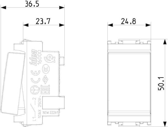 Vimar Recessed Wall Switch Commands Single Without Frame White