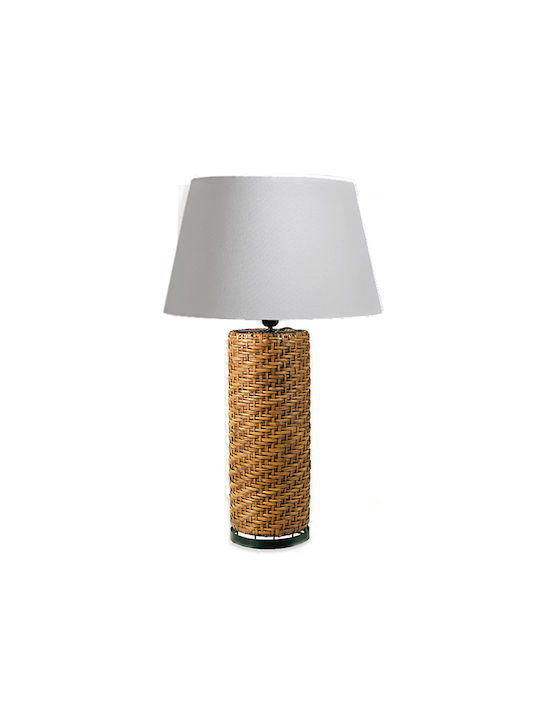 Zaros Africa Υ50 Metal Vintage Table Lamp for Socket E27 with White Shade and Brown Base