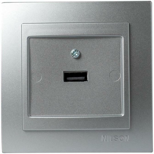 Geyer Nilson Gemauerte Steckdose mit 1 USB-Anschluss Silber