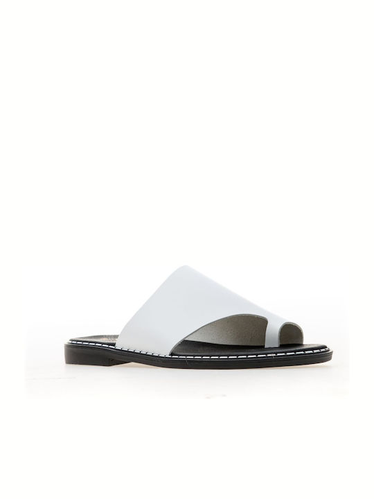 Semeli Leather Women's Flat Sandals in White Color