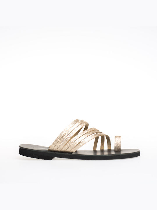 Semeli Leather Women's Flat Sandals in Gold Color