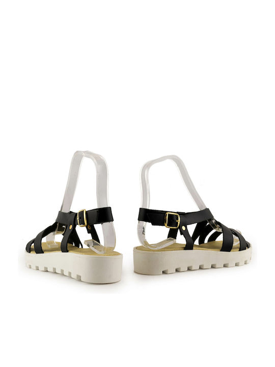 Leather Women's Flat Sandals in Black Color