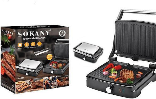 Sokany Επιτραπέζια Ηλεκτρική Ψησταριά Λείας Πλάκας 2000W με Καπάκι