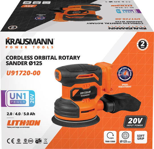 Krausmann U91720-00 Excentric Triveio 125mm Baterie 20V Solo cu sistem de aspirare