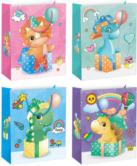 Cosmofan Papier Tasche für Geschenke mit Motiv "Dinosaurier" Bunt 8.5x24cm.