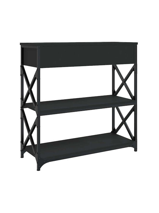 Console Table Wood & Metal Black Velvet-Black Metal L75xW28xH75cm