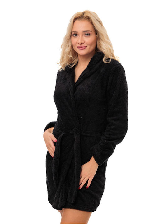 SNC Homewear Winter Damen Vlies Robe Schwarz