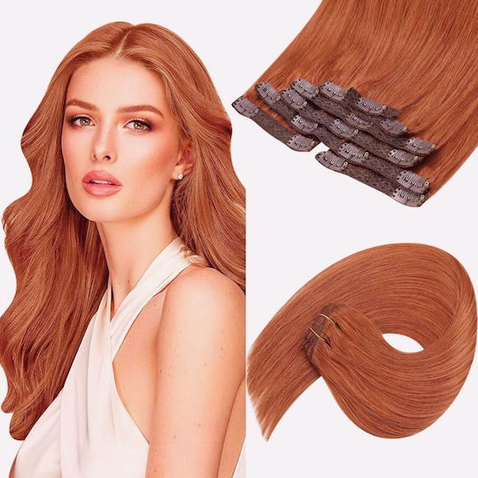 Hairpieces with Clip with Natural Hair Remy in Light Copper Color 350 55cm 7pcs