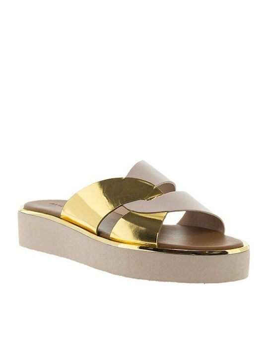 What For Damen Flache Sandalen in Gold Farbe