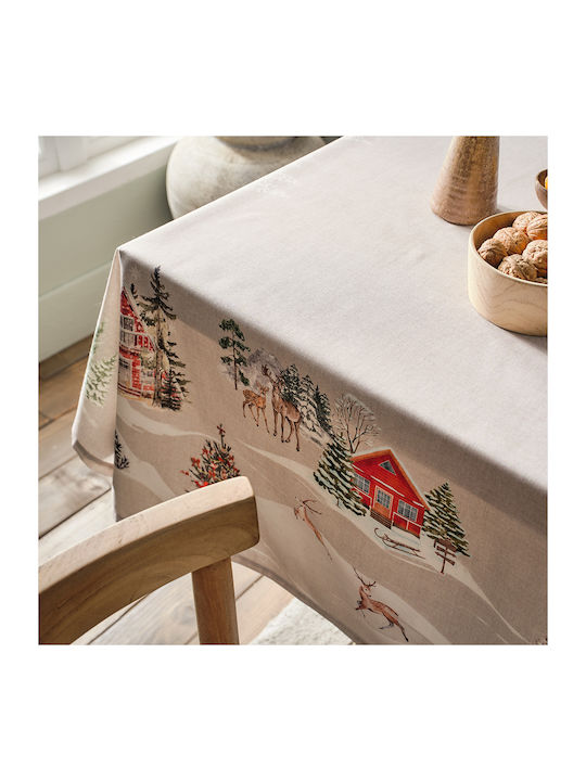 Gofis Home Weihnachts- Tischtuch Stoff Beige B145xL145cm. 1Stück