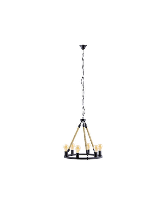 Eglo Findlay Πολυέλαιος 6xE27 Ø56cm με Σχοινί Μαύρος 49694