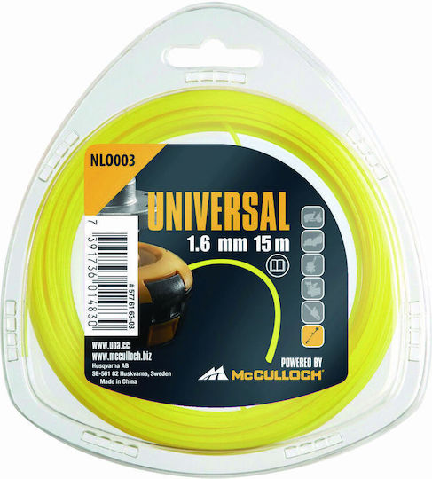 McCulloch Πετονιά Nylon 1.6mm x 15m κυκλική - NLO003 Μεσινέζα Στρογγυλή Μήκους 15m και Πάχους 1.6mm