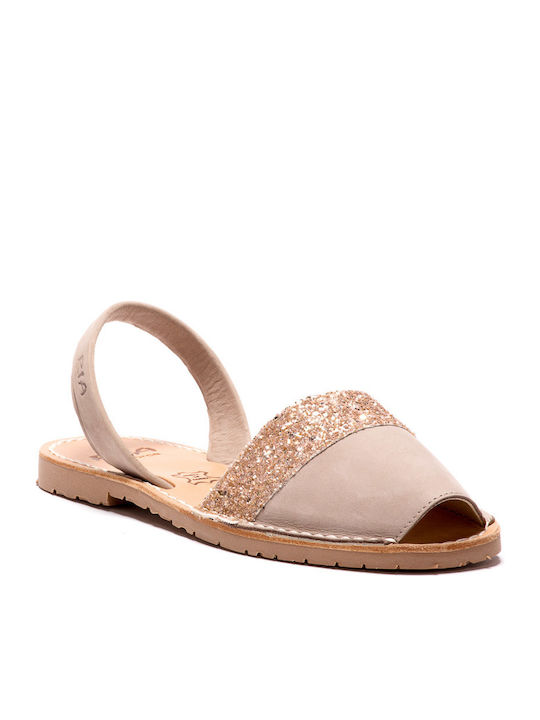 Ria Leather Women's Flat Sandals in Beige Color