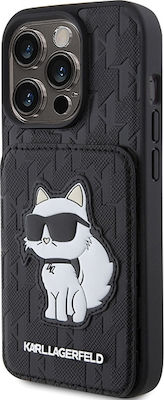 Karl Lagerfeld Saffiano Monogram Choupette Plastic Back Cover Black (iPhone 15 Pro Max)