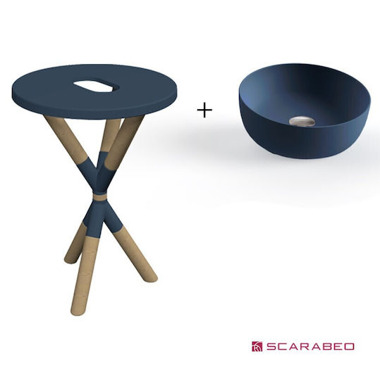 Scarabeo Cross Countertop with Sink L52xW52xH76cm Blue Checkmate