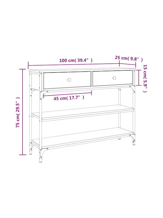 Console Table Wood & Metal Sonoma Oak L100xW25xH75cm