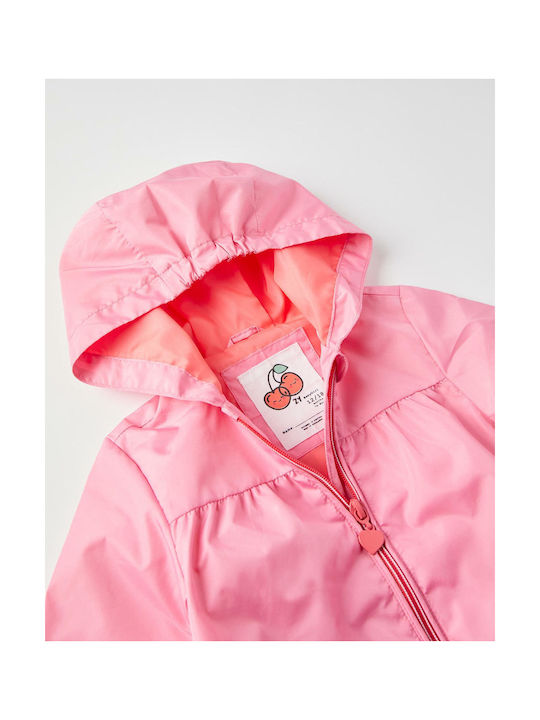 Zippy Kinderjacke Lang Winddicht mit Kapuze Ροζ