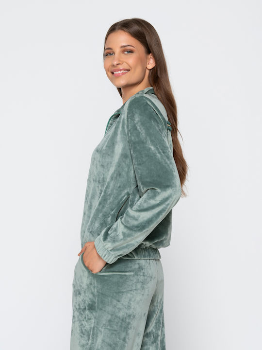 High Waist Sweatpants Flared Velvet Mint